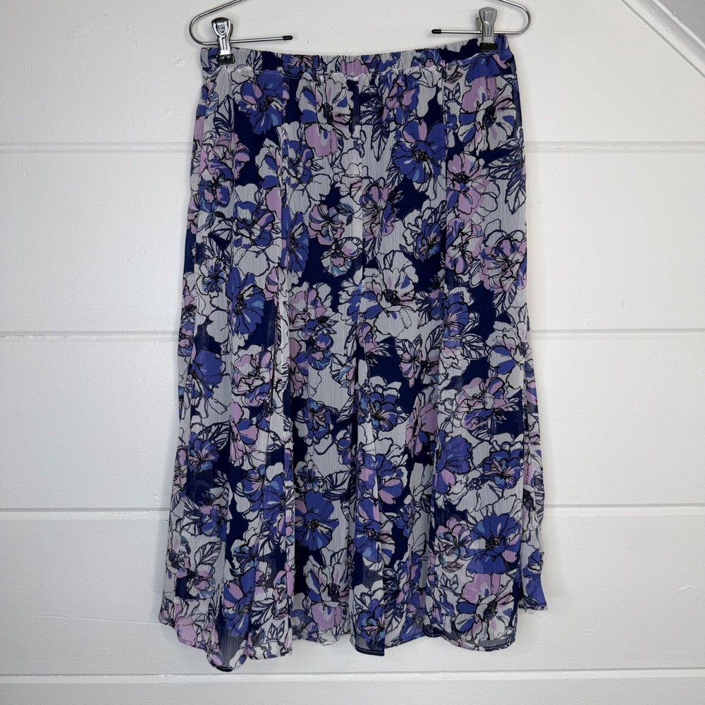 Laura‎ Scott Small Chiffon Skirt Blue Purple Pink Floral Stretch Waist Y2K Fairy